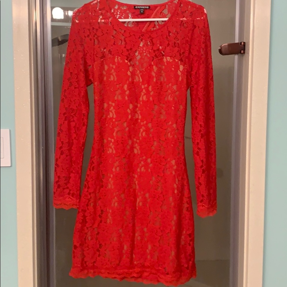 Express Red lace backless mini dress
